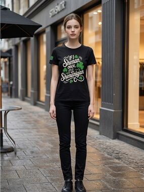 St. Patrick’s day Gildan Black Tee with Green Clover Graphic.